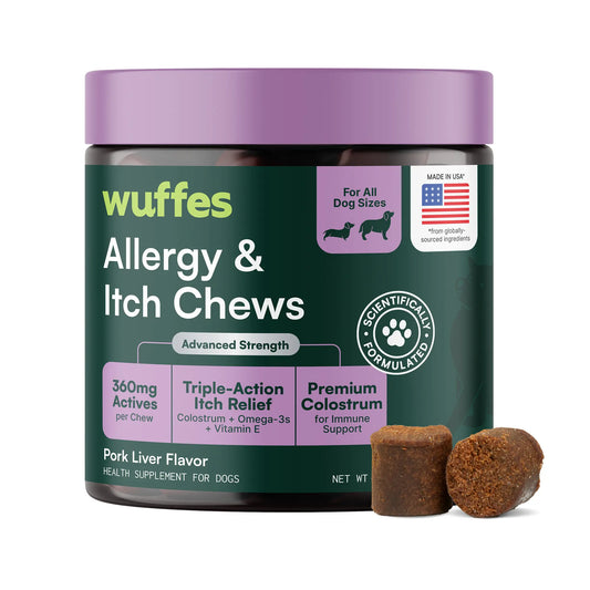 Wuffes Allergy & Itch Relief Chews for Dogs - Skin and Immune Support Supplement for Seasonal Allergies - Suitable for All Breeds and Ages - Made in the USA
