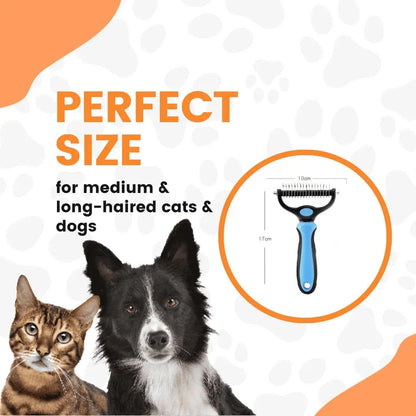 Stainless Steel Double-Sided Pet Detangling Comb for Dogs and Cats - Grooming Shedding Brush with Optimal Blade Spacing for Effective Matting and Fur Removal
