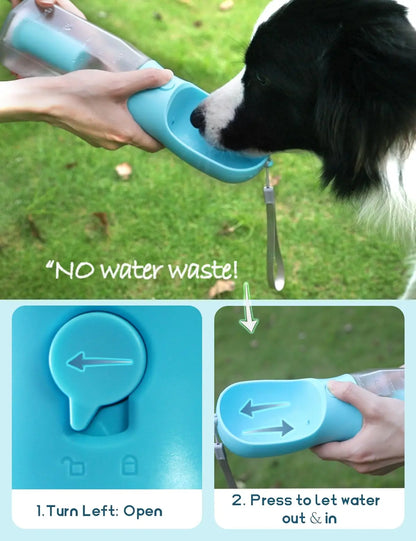 Portable Water Bottle for Dogs, 3 in 1 Pet Travel Bowl Dispenser with Food Treat Container & Poop Bag Holder, Summer Outdoor Walking Hiking Accessories for Large Dog on the Go - Blue, 20Oz#Summervibes