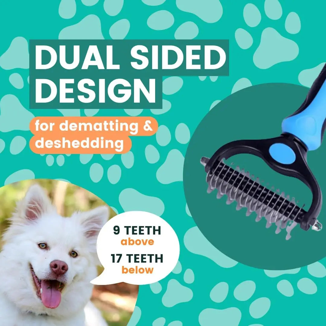 Stainless Steel Double-Sided Pet Detangling Comb for Dogs and Cats - Grooming Shedding Brush with Optimal Blade Spacing for Effective Matting and Fur Removal