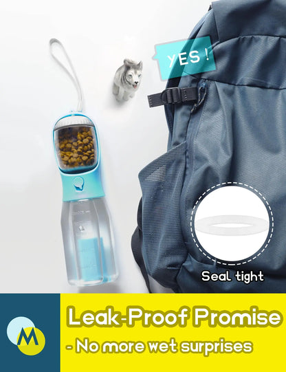 Portable Water Bottle for Dogs, 3 in 1 Pet Travel Bowl Dispenser with Food Treat Container & Poop Bag Holder, Summer Outdoor Walking Hiking Accessories for Large Dog on the Go - Blue, 20Oz#Summervibes