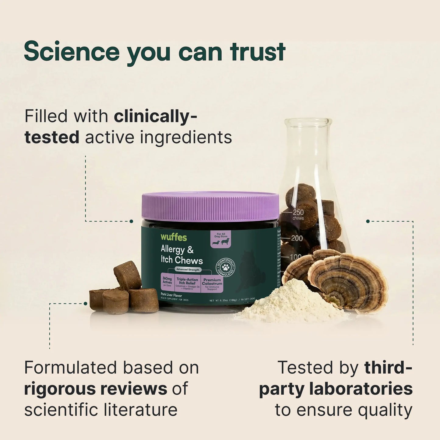 Wuffes Allergy & Itch Relief Chews for Dogs - Skin and Immune Support Supplement for Seasonal Allergies - Suitable for All Breeds and Ages - Made in the USA