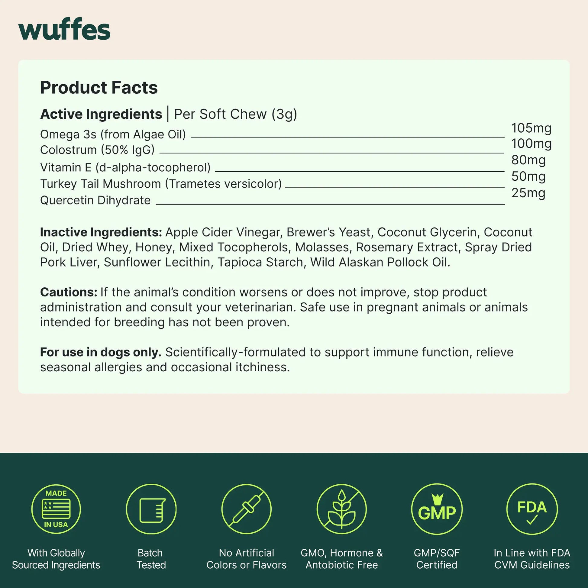 Wuffes Allergy & Itch Relief Chews for Dogs - Skin and Immune Support Supplement for Seasonal Allergies - Suitable for All Breeds and Ages - Made in the USA