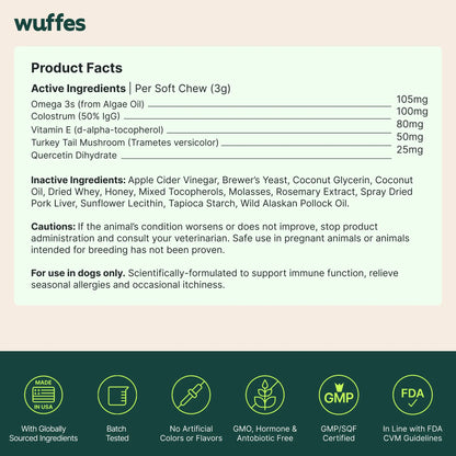 Wuffes Allergy & Itch Relief Chews for Dogs - Skin and Immune Support Supplement for Seasonal Allergies - Suitable for All Breeds and Ages - Made in the USA