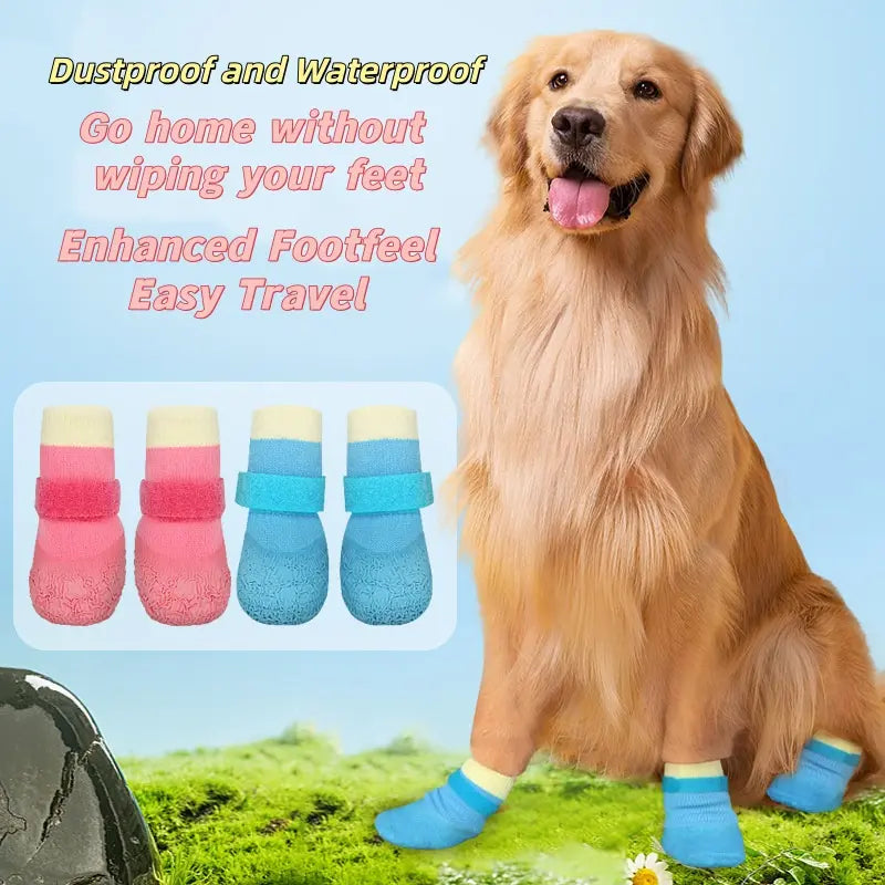 Seasonal Pet Shoes Waterproof Socks for Dogs, Silicone Rain Boots Anti-Slip Wear-Resistant Outdoor Sports outside Dog Foot Covers Paws Pad, 4 Pairs Set