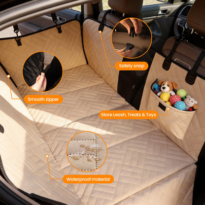 VALUXE Dog Car Seat Cover for Large Dogs, Full-Cover Waterproof Back Seat Protector, Foldable, Beige/Black Summervibes Petlovers