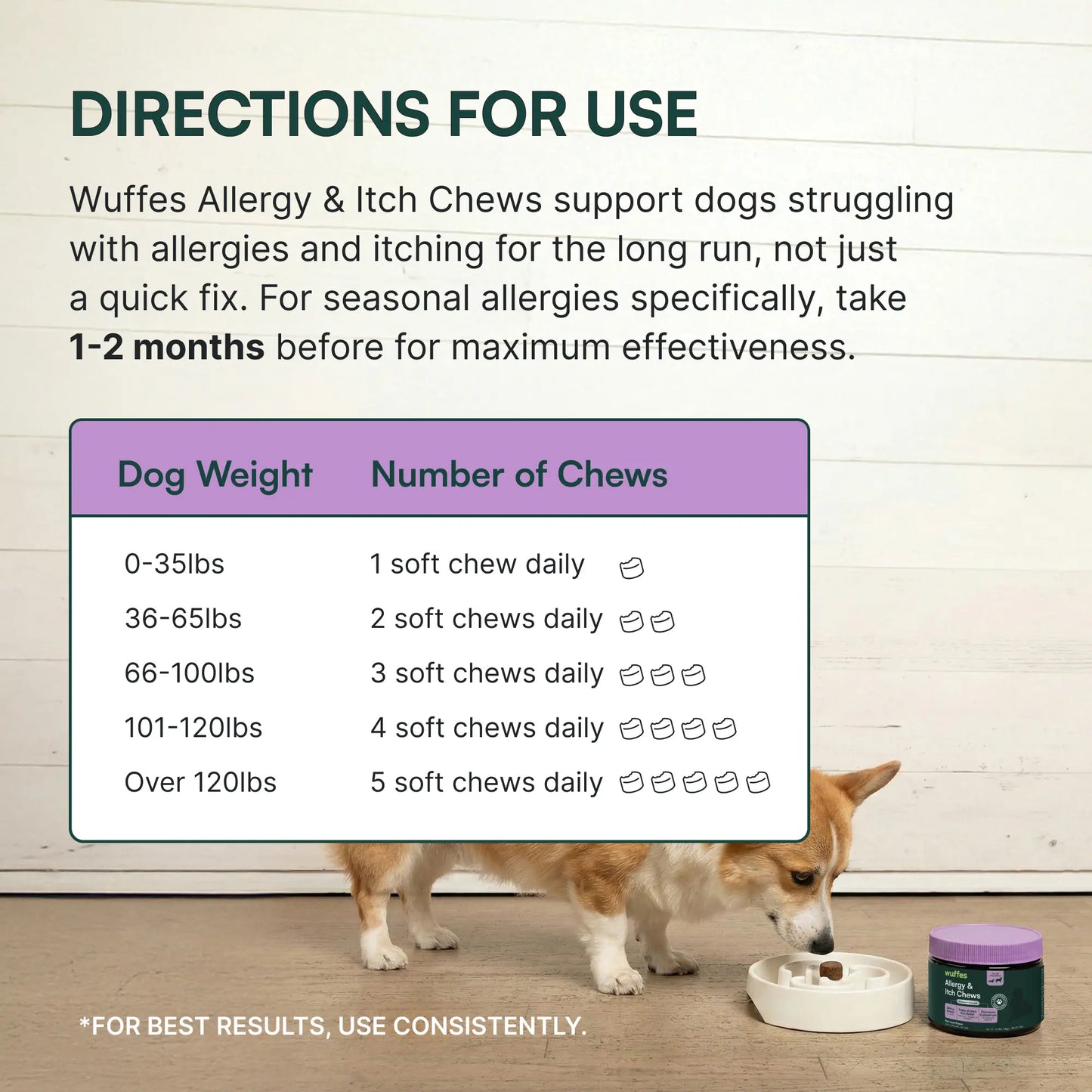 Wuffes Allergy & Itch Relief Chews for Dogs - Skin and Immune Support Supplement for Seasonal Allergies - Suitable for All Breeds and Ages - Made in the USA