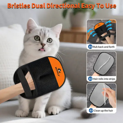Pet Hair Removal Glove for Dogs & Cats, Pet Hair Remover Electrostatic Gloves Two-Way Brush Sticky Hair Remover Cat Hair Dog Hair Glover Grooming Removal Cleaningfor Clothing, Couch, Bed, Carpet, Car Seat