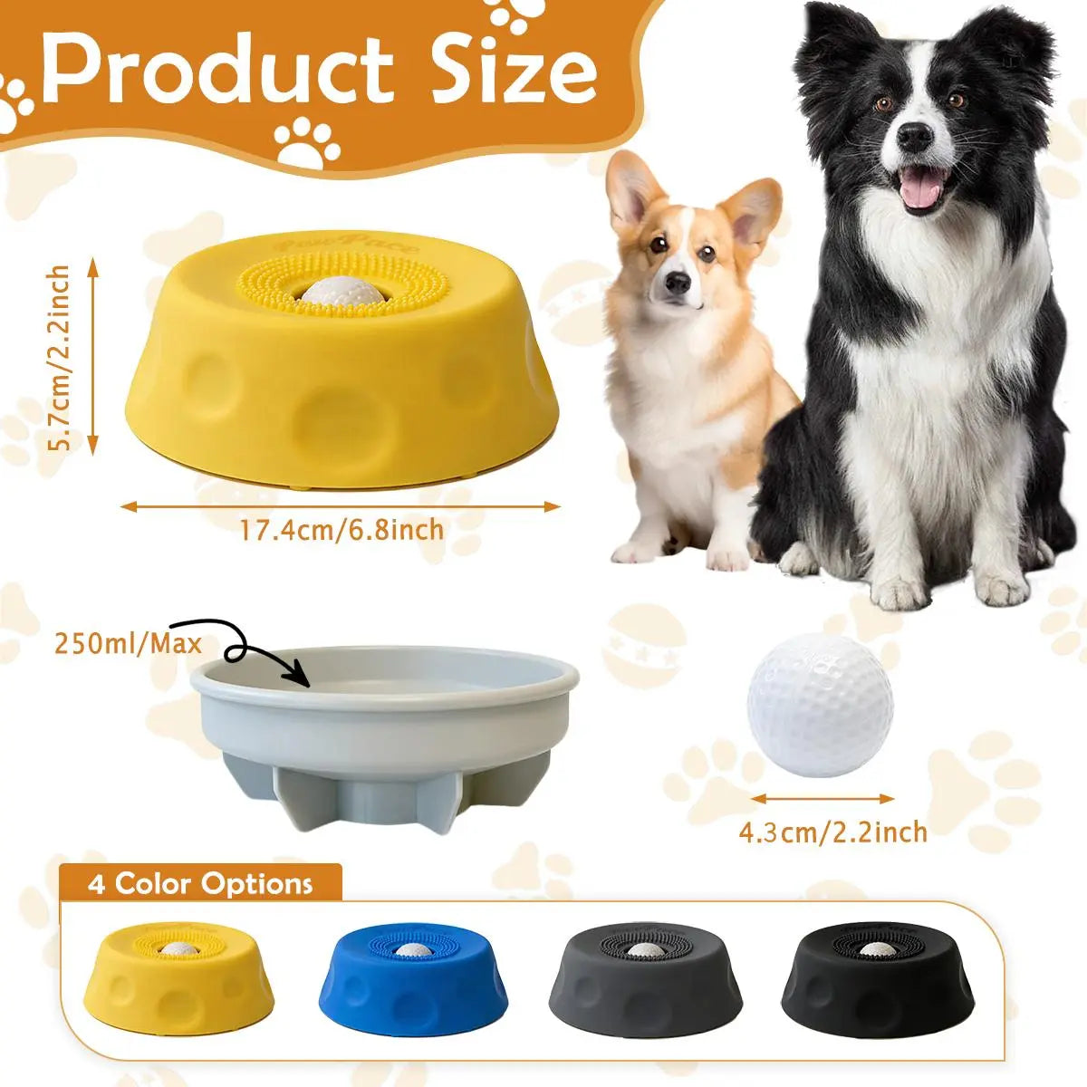 Pawpace Multi-Functional Dog Bowl - Slow Feeder and Lick Bowl with Ball for Oral Hygiene, Featuring 8 Suction Cups for Mess-Free Liquid Treat Enrichment